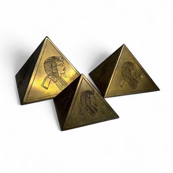 Set Of 3 Vintage Brass Egyptian Pyramids - Picture 3 of 11